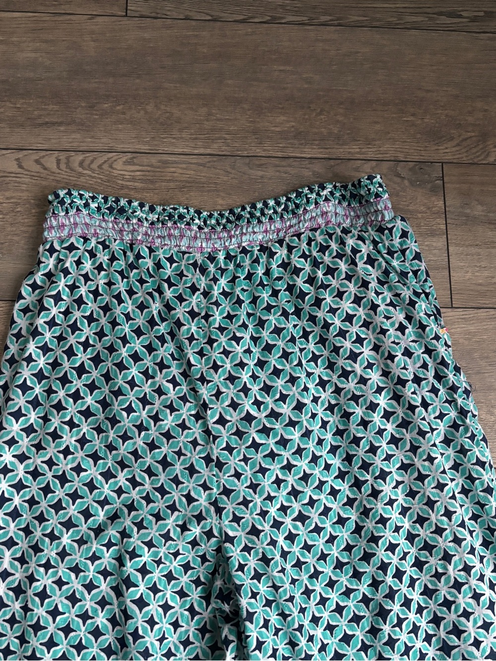 Anthropologie Wide Leg Boho Drawstring Cotton Pants Turquoise White Sz Large - Picture 13 of 13